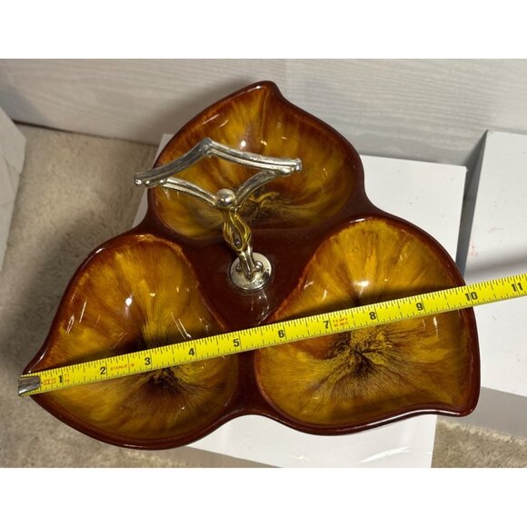 Blue Mountain Pottery Divided Dish w/ Handle Nuts Condiments Harvest Gold MCM - Picture 6 of 10